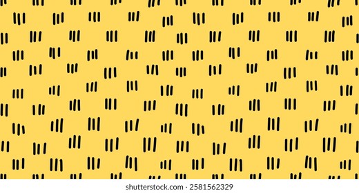 Hand drawn small dash seamless black and yellow doodle pattern with irregular dashes. Playful and modern design, perfect for textiles, packaging, wallpapers, and branding projects. Vector illustration