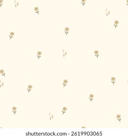 Hand drawn small flowers and dots, seamless pattern. Vector illustrtion with cute flowers for wrapping paper, scrapbooking, fabric.