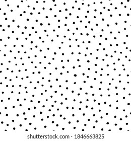 Hand Drawn Small Polka Dot Seamless Luxury Pattern Background. Cartoon Black and White Dotted Vector. Handmade Polka Dots