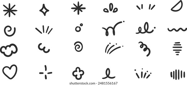 hand drawn small scribble line, reaction lines set,background line set, doddle squiggle pack. vector isolated design.  