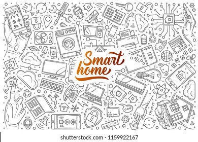 Hand drawn smart home set doodle vector background