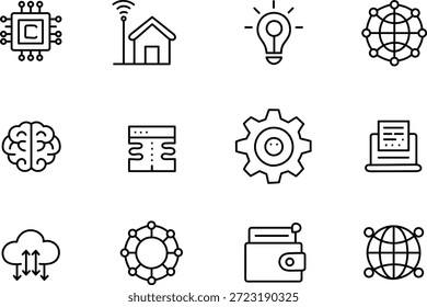 Hand Drawn Smart Technology Innovation and Digital Icons Line Set