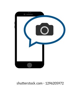 Hand drawn smartphone with camera isolated on white. Vector illustration.