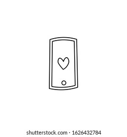 Hand drawn smartphone flat vector icon with heart on a screen isolated on a white background.Valentine's day concept.