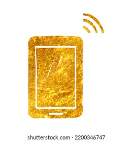 Hand drawn Smartphone icon in gold foil texture vector illustration