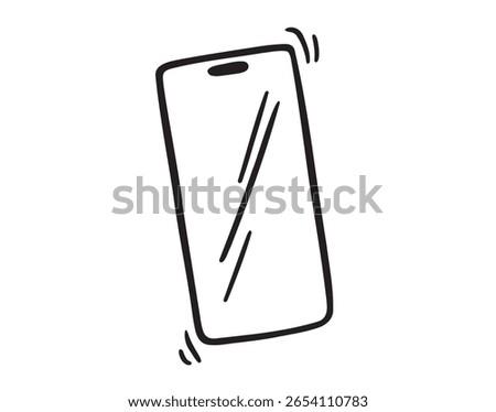 Hand drawn smartphone icon with shaking motion, minimalist phone sketch in doodle style. Vector illustration
