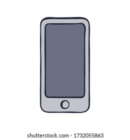 Hand Drawn smartphone isolated on white background. Template for postcard, banner, poster, web design. Doodle vector illustration.