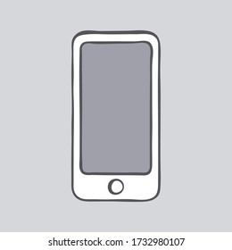 Smartphone Hand Drawn aislado en fondo gris. Plantilla para postal, banner, afiche, diseño web. Ilustración del vector Doodle.