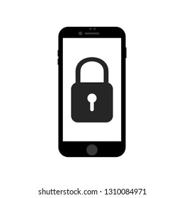 Hand drawn smartphone with lock. Technology concept. Vector illustration.