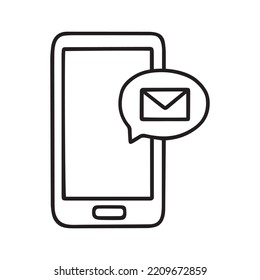 Hand drawn Smartphone with new email message doodle icon Vector illustration isolated on white background