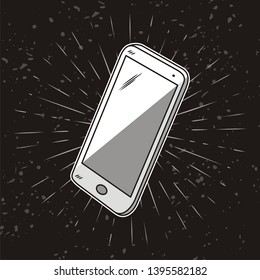 Hand drawn smartphone on sunburst background