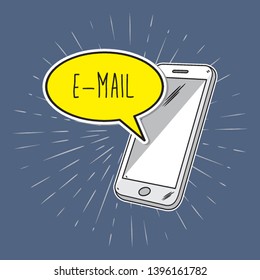 Hand drawn smartphone with the symbol of cloud of email dialogue 