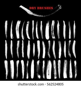 Hand drawn smears created by dry brush. Grunge style set. Vector clip art elements for expressive design.