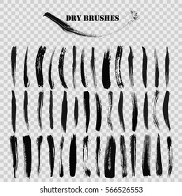 Hand drawn smears created by dry brush. Grunge style set on the overlay background. Vector clip art elements for expressive design.