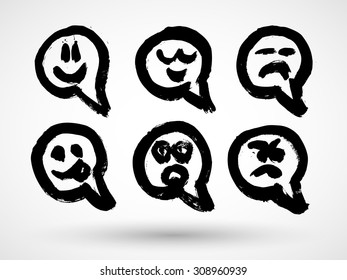 Hand drawn smile face. Vector design elements set eps 10.
