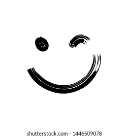 Hand drawn smile icon, winking emoji. Vector Illustration .