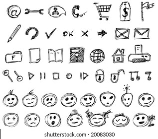 Hand drawn smiles and computer icons(Set 1)