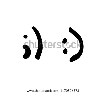 Hand drawn smiles. Symbols Wink and smile from punctuation marks. Black flat vector signs Isolated on White Background. Brush illustration for web