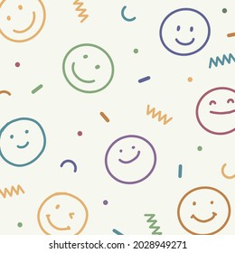 Hand Drawn Smiley Faces Pattern, Smiley Face Background Vector