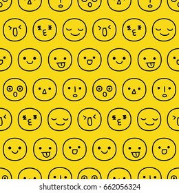 Hand Drawn Smiley Faces Seamless Pattern