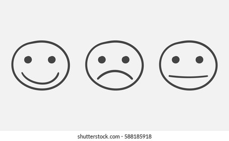 Hand Drawn Smiley Icon. Emotion Face Vector Illustration In Flat Style On White Background.