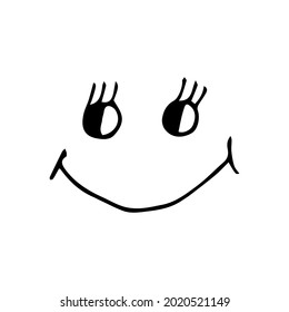 Hand drawn smiling cheerful face. Vector in the style of doodle or sketching.