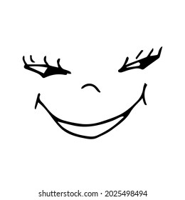 Hand drawn smiling cheerful face. Vector in the style of doodle or sketching.