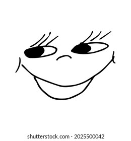 Handgezeichnet lächelnd fröhliches Gesicht. Vektorgrafik im Stil von Doodle oder Skizze.