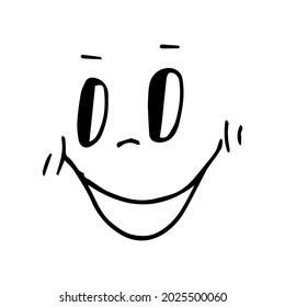 Hand drawn smiling cheerful face. Vector in the style of doodle or sketching.