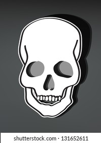 Hand Drawn smiling skull with 3d depth, vector illustration