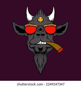 Hand drawn Smoking Goat Head 