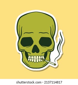 hand drawn smoking skull doodle illustration for stickers poster etc premium vector