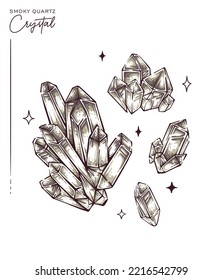 Hand Drawn Smoky Quartz Crystal Illustration Vector Mineral Gemstone Drawing Collection