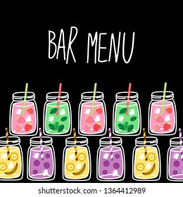 Hand drawn smoothie bar menu banner with tasty fresh summer recipes