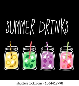 Hand drawn smoothie bar menu banner with tasty fresh summer recipes