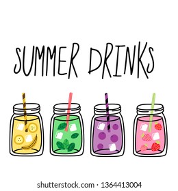 Hand drawn smoothie bar menu banner with tasty fresh summer recipes