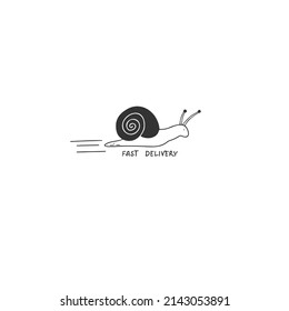 Hand drawn snail delivery logo. Black and white logo for business, transport company.