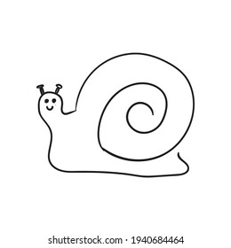 Hand drawn snail vector illustration coloring page. Simle black line in doodle style. Easy form.