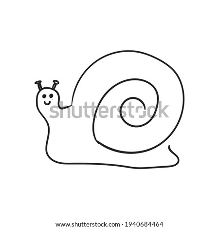 Hand drawn snail vector illustration coloring page. Simle black line in doodle style. Easy form.