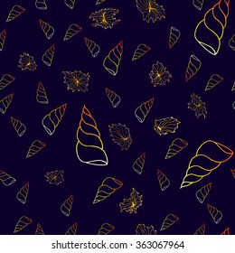Hand drawn snails made of simple doodles. Hand made vector illustration. Vivid cartoon marine seamless pattern