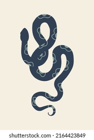 Hand drawn snake in boho, aztec style. Modern, trendy colors, minimalism art.