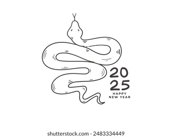 Hand drawn snake and happy new year 2025 vector illustration. chinese new year icon