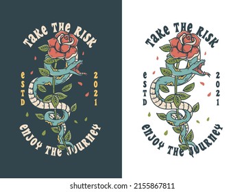 hand drawn snake illustration wrapped around the rose