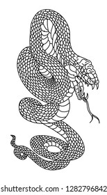 Hand drawn snake vector for coloring book and tattoo design isolate on white background.