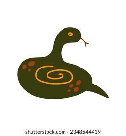 Hand drawn snake vector illustration. Green spotted coiled snake. Childish doodle art.