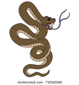 Hand drawn Snake vector on white background.Traditional Japanese culture for printing on background.Snake with Sunrise for coloring book on background.