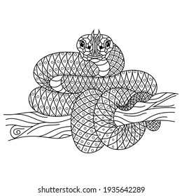 Hand drawn of snake in zentangle style