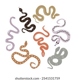 Hand drawn snakes, flat and simple illustration.