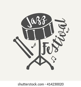 Hand drawn snare drum icon. Hand lettering phrase. Vector logo template. Perfect for music events, jazz concerts and festivals. Vector illustration.