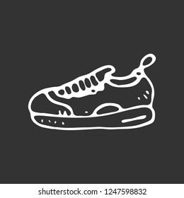 Hand drawn sneaker doodle. Sketch sports equipment and simulators, icon. Decoration element. Isolated on black background. Vector illustration.